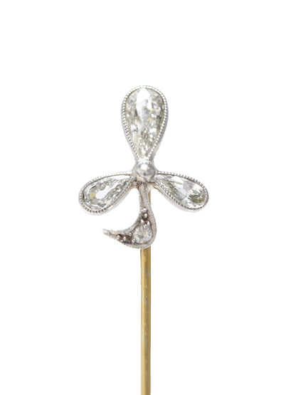 Edwardian Platinum 18K Gold 0.64 CTW Diamond Shamrock Stick Pin