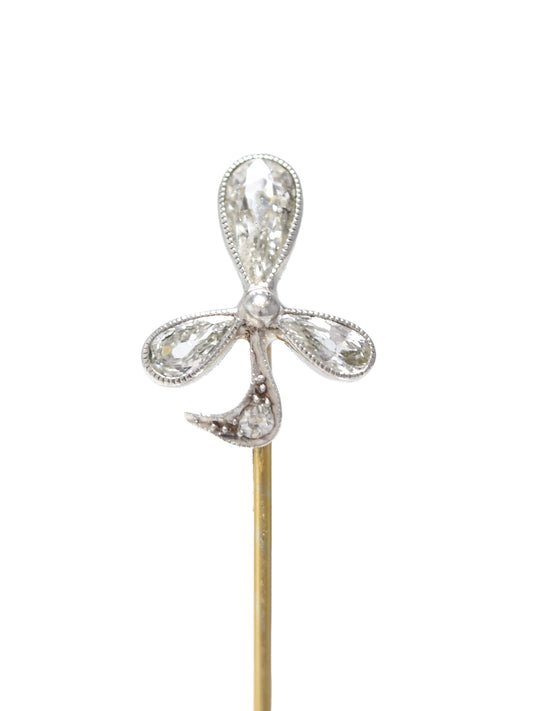 Edwardian Platinum 18K Gold 0.64 CTW Diamond Shamrock Stick Pin