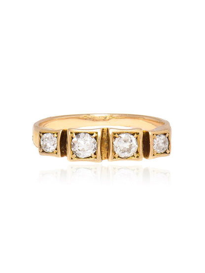 Antique 14K Gold 0.60 CTW Old Mine Cut Diamond Four Stone Band Ring