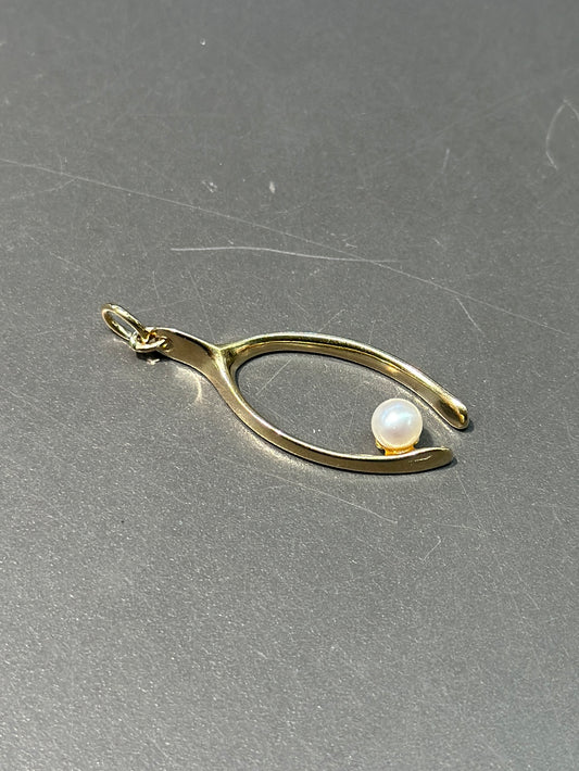 复古 14K 金珍珠许愿骨转换吊饰