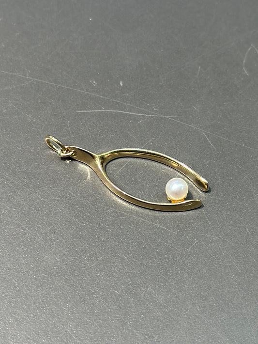 Vintage 14K Gold Pearl Wish Bone Conversion Charm