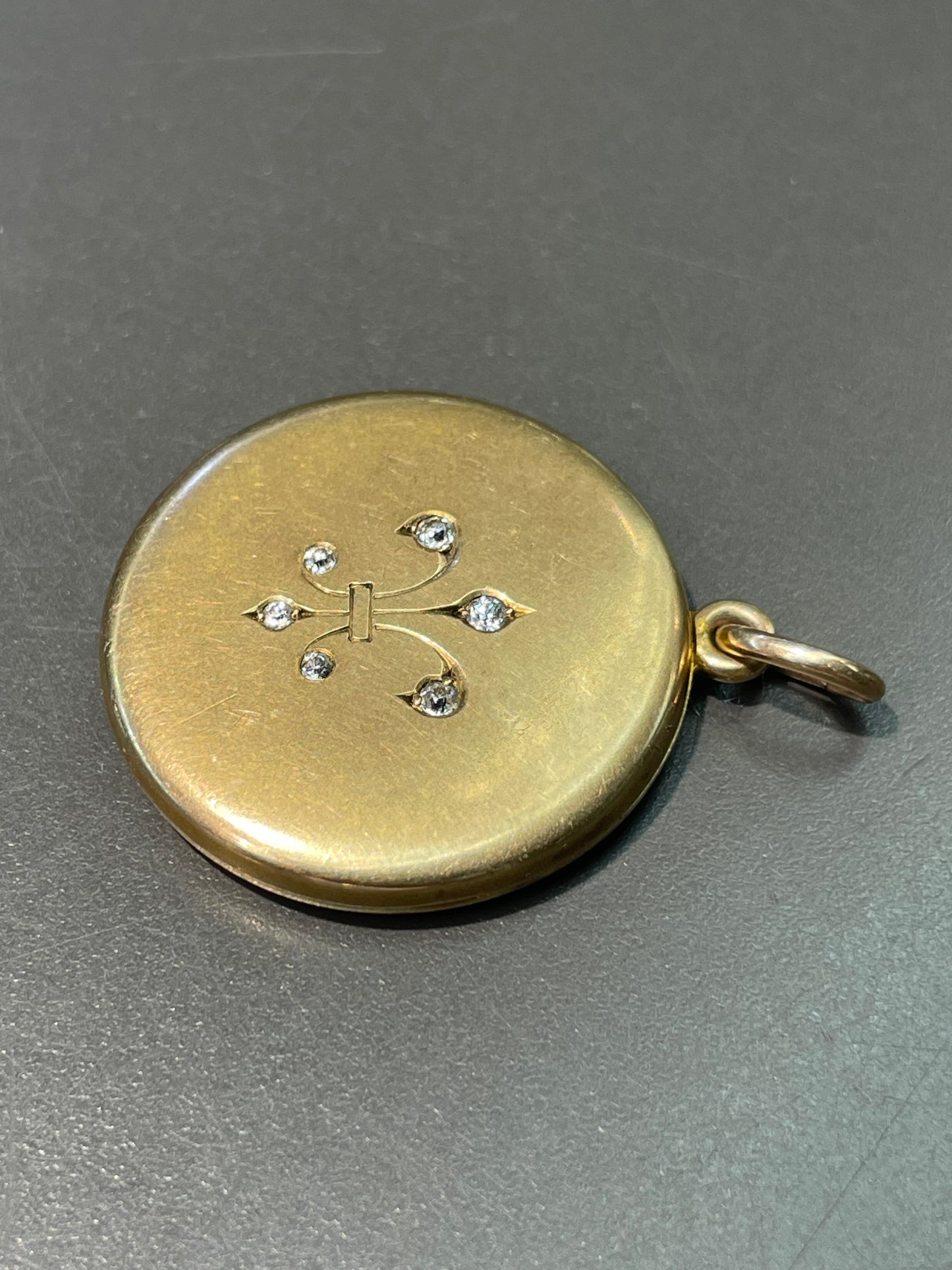 Antique 14K Yellow Gold 0.18 CTW Diamond Fleur De Lis Locket Pendant
