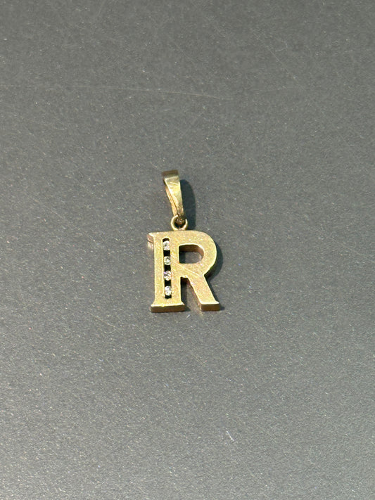 复古 14K 金 0.04 CTW 钻石字母 R 吊坠