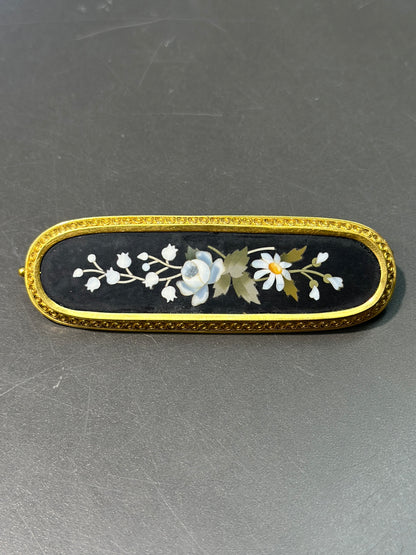 维多利亚伊特鲁里亚 18K 金 Pietra Dura 胸针