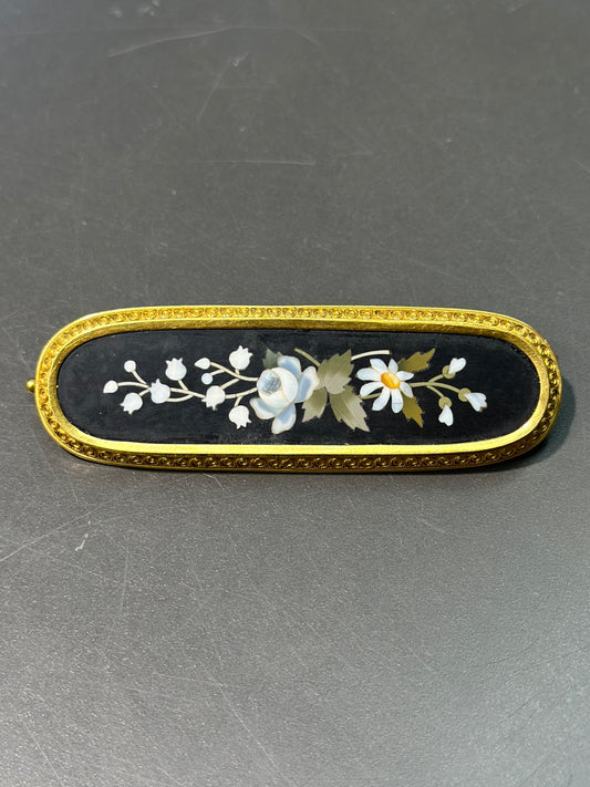 维多利亚伊特鲁里亚 18K 金 Pietra Dura 胸针