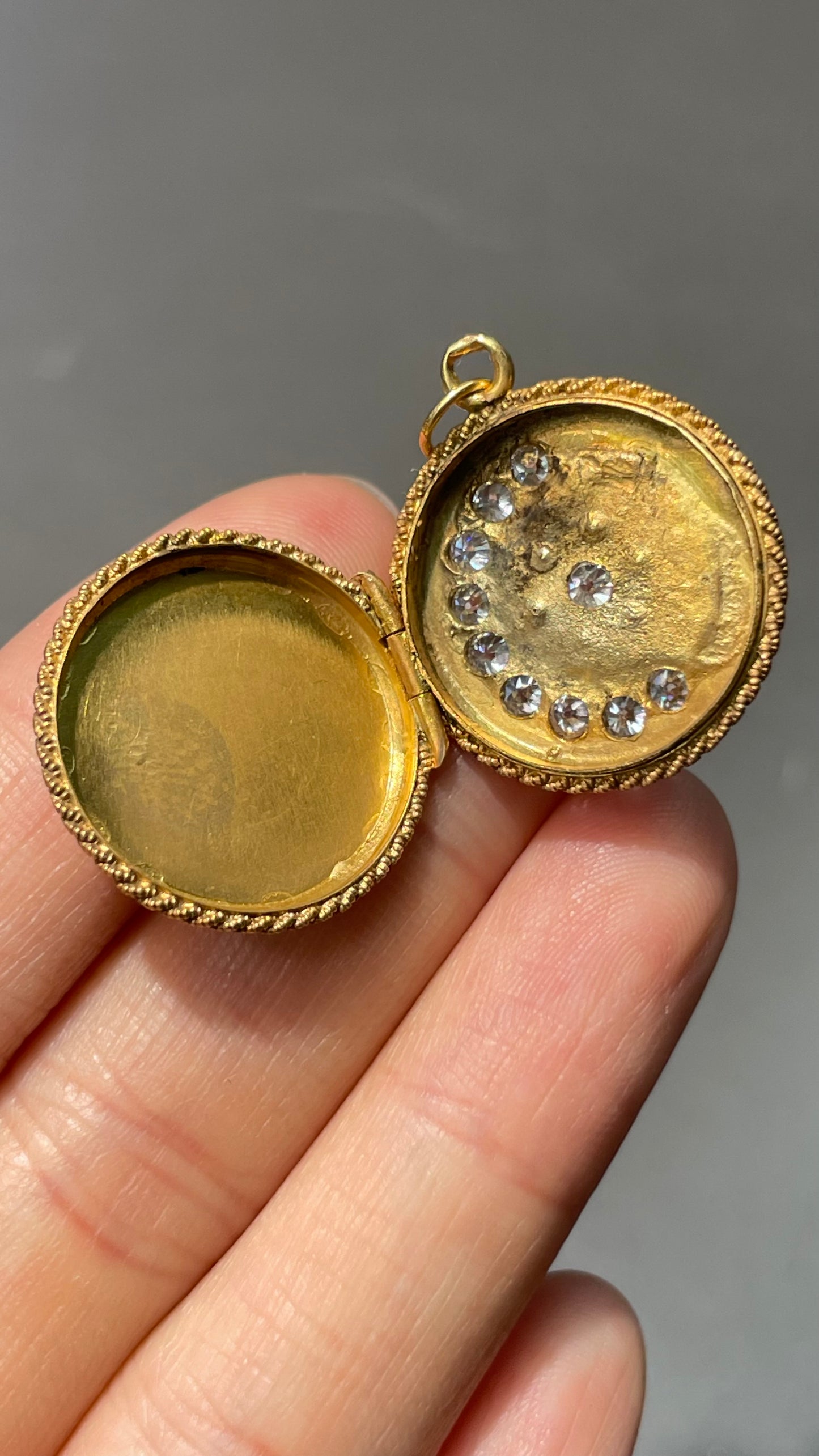 Antique 14K Gold 0.92 CTW Crescent and Star Diamond Locket Pendant