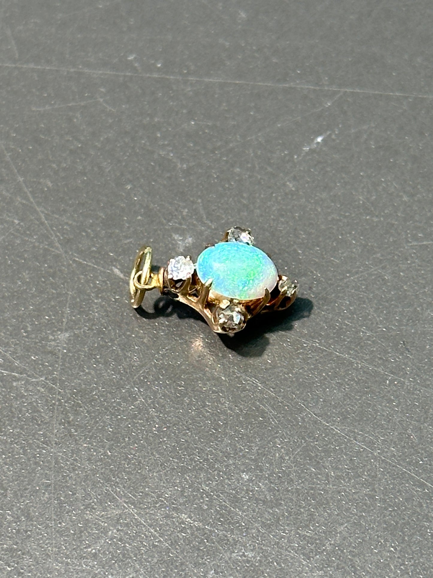 Victorian 14K Gold Opal Diamond Charm