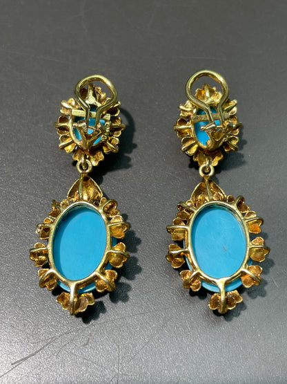 Vintage 18K Gold Sleeping Beauty Turquoise Drop Earring