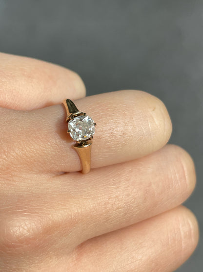 Antique 14K Gold 0.92 CTW Old Cushion Cut Diamond Ring