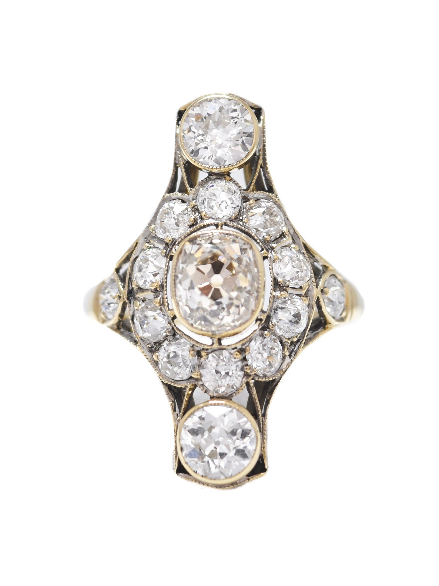 Antique 18K Gold 3.56 CTW Diamond Three Stone Vertical Ring