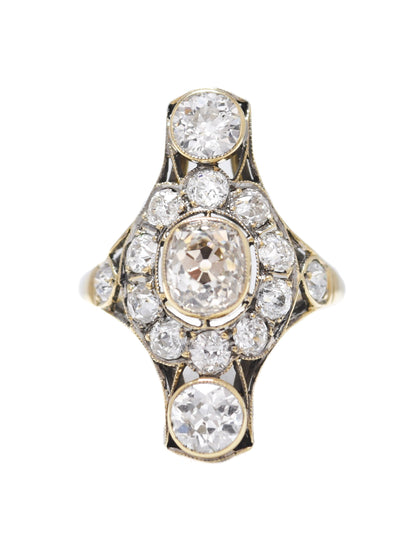 Antique 18K Gold 3.56 CTW Diamond Three Stone Vertical Ring