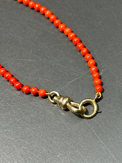 14K Gold Sardine Coral Bead Watch Chain Necklace 26.5 inch