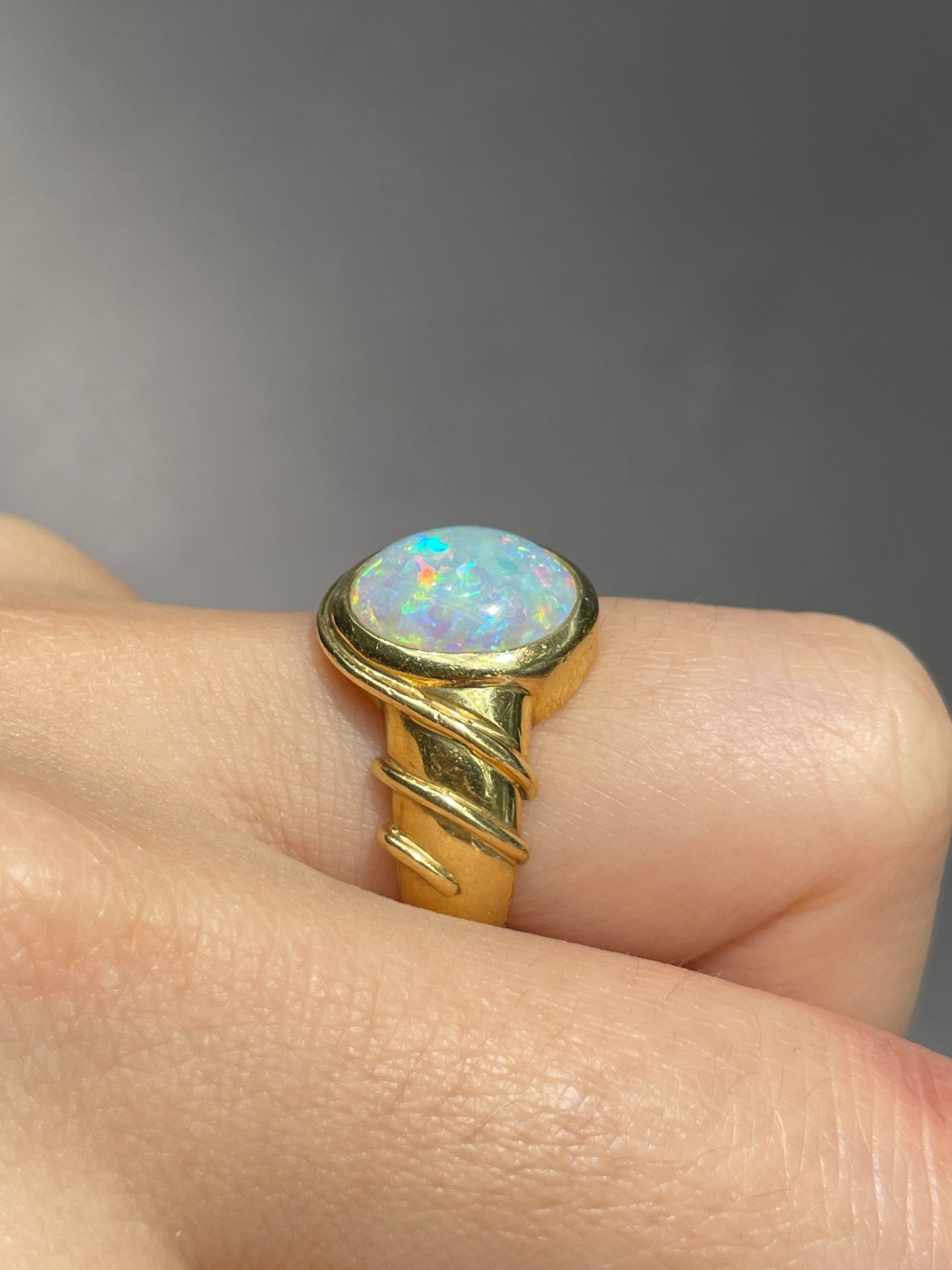 Contemporary 18K Gold Opal Diamond Coil Band Ring