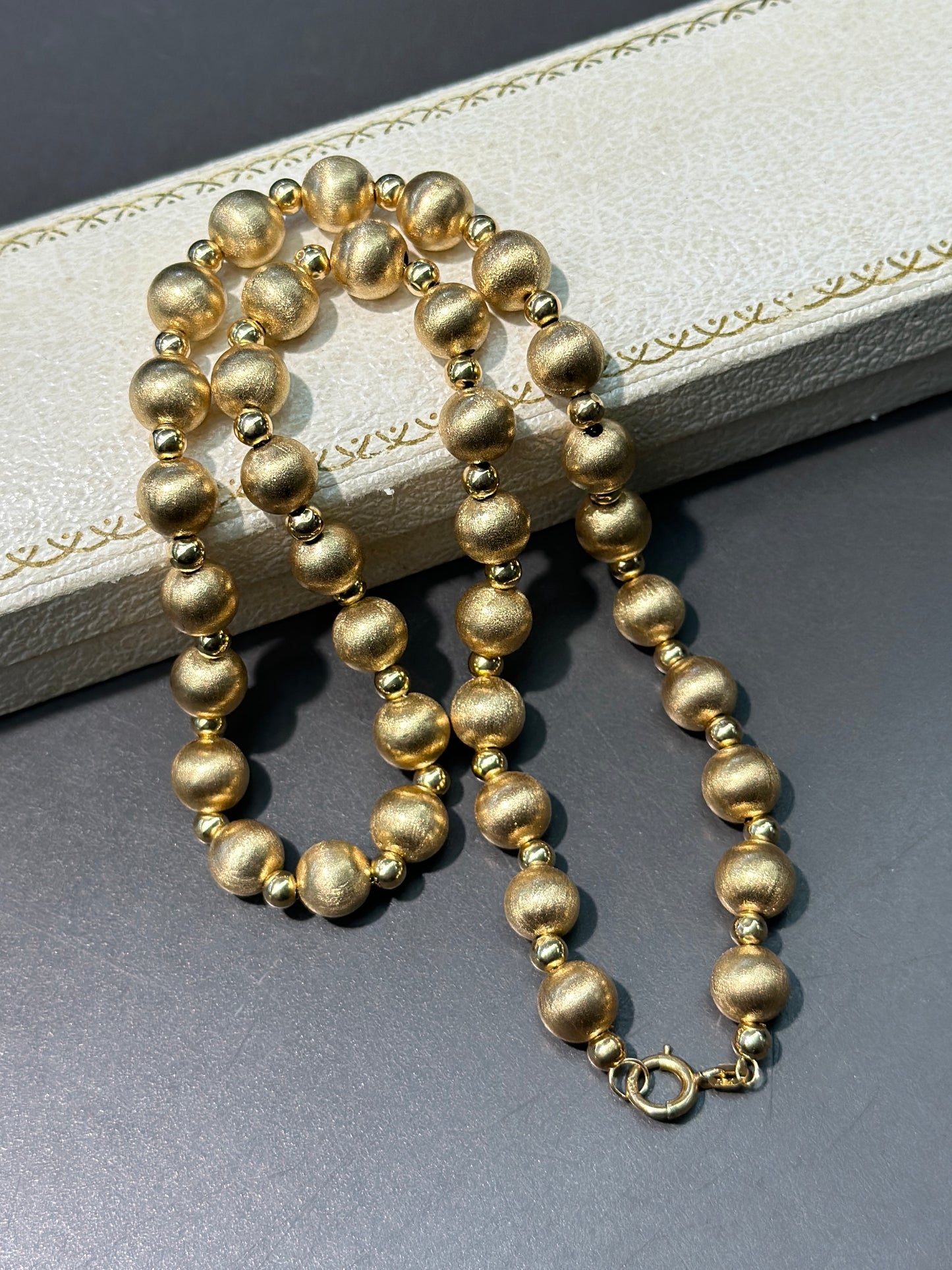 Vintage 14K Gold Brushed Finish Gold Bead Necklace