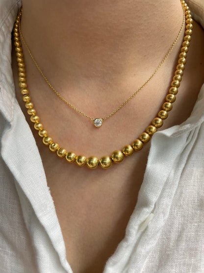 Vintage 14K Yellow Gold Graduated Bead Necklace 17.5 inch