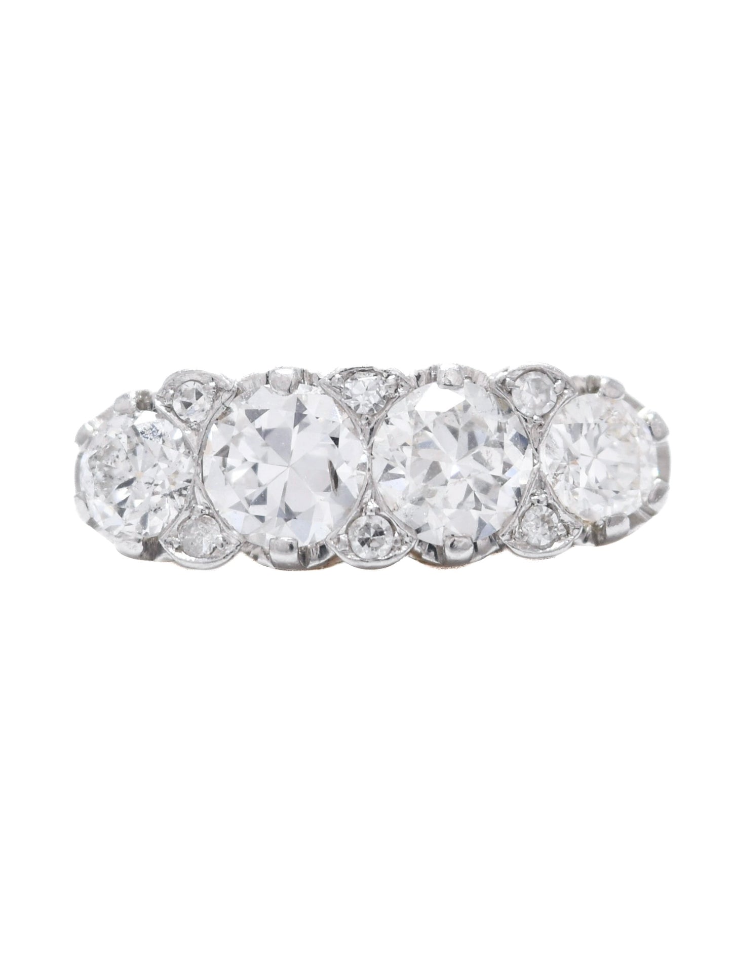 Antique 18K Yellow Gold Topped Platinum 2.62 CTW Four Stone Diamond Ring