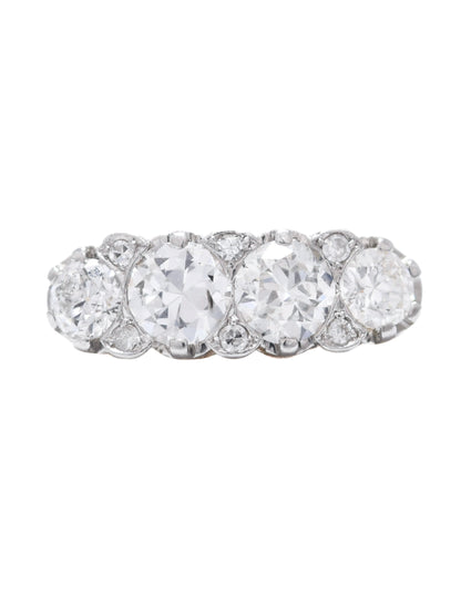Antique 18K Yellow Gold Topped Platinum 2.62 CTW Four Stone Diamond Ring