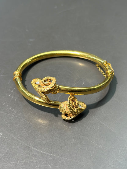 复古 14K 金钻石公羊手镯