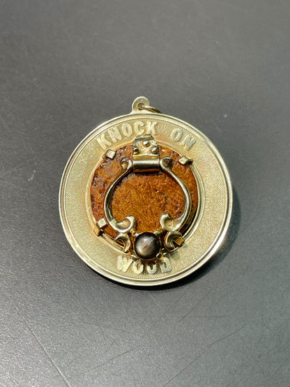 Vintage 14K Yellow Gold Articulating Knock on Wood Charm Pendant
