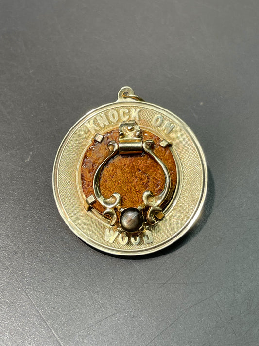 Vintage 14K Yellow Gold Articulating Knock on Wood Charm Pendant