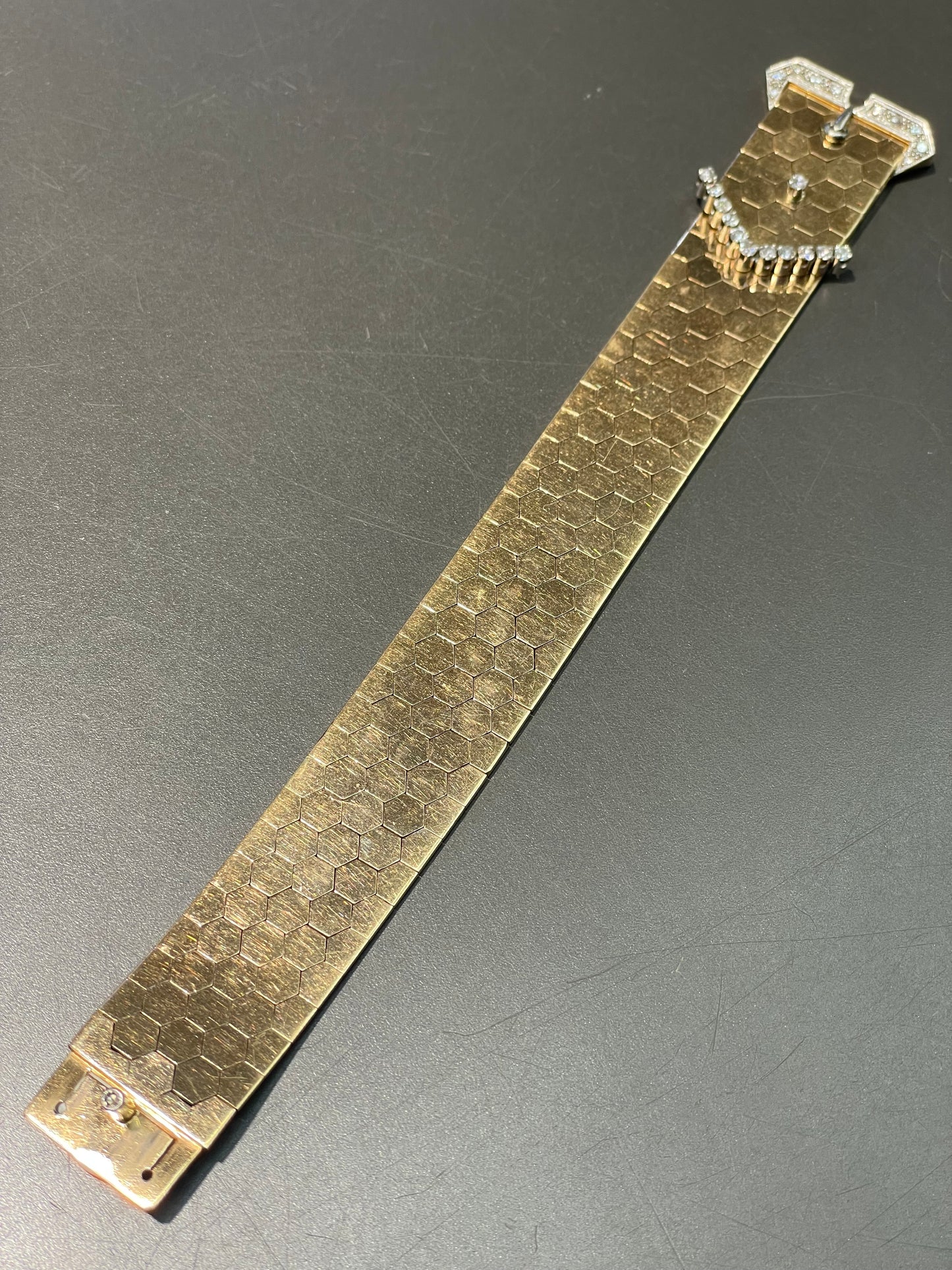 Retro 18K Yellow Gold 1.07 CTW Diamond Buckle Belt Bracelet
