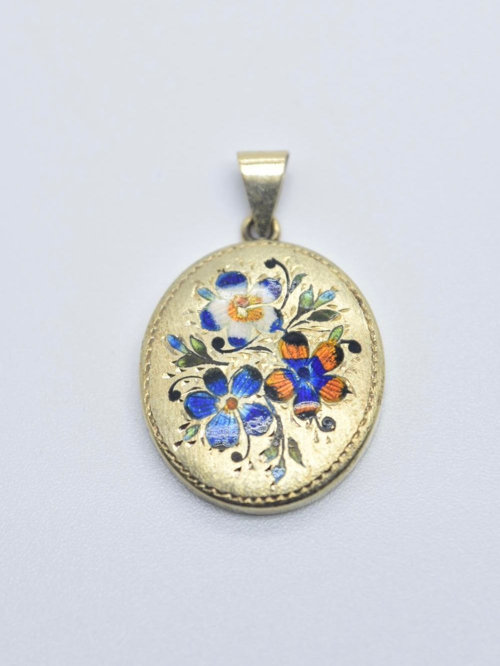 Pendentif floral antique en émail doré 14 carats