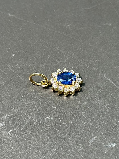 14K 金钻石蓝宝石光环吊坠