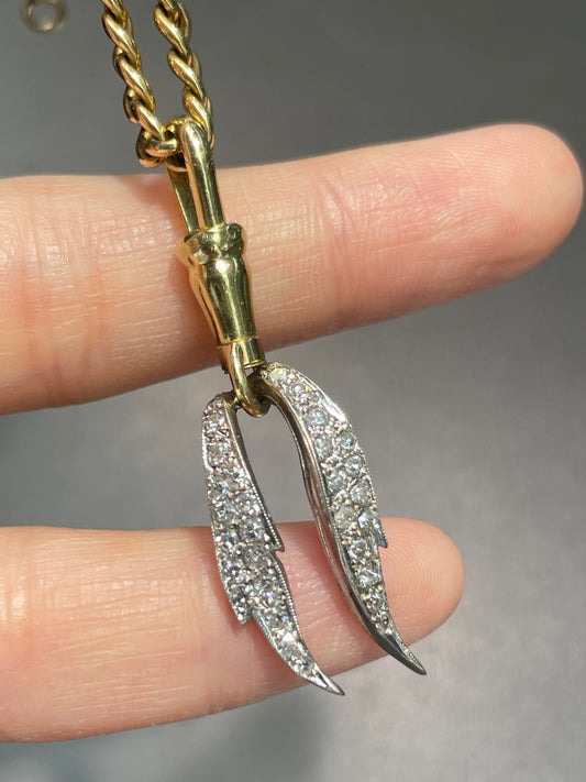 Vintage 14K Gold Platinum 0.60 CTW Diamond Wing Pendant