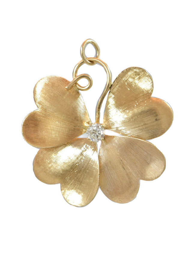 Vintage 14K Yellow Gold 0.35 CTW Diamond Shamrock Clover Pendant