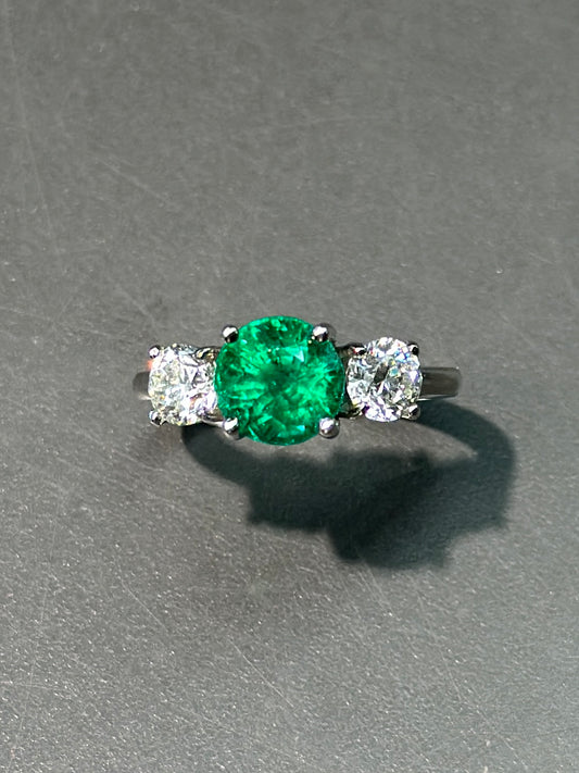 Platinum Emerald Diamond Trilogy Ring