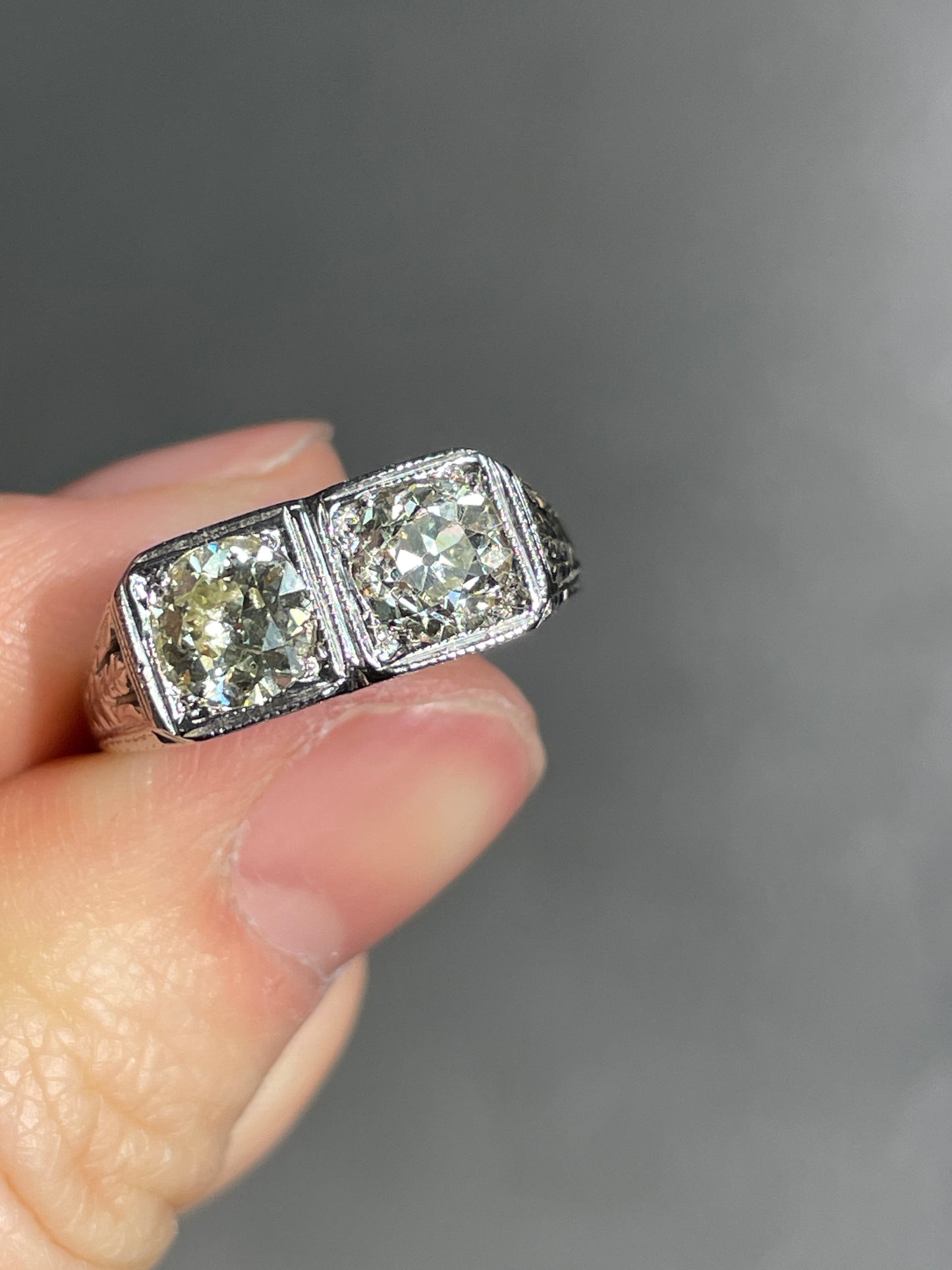 Antique Edwardian 18K Gold 1.64 CTW Diamond Toi Et Moi Ring