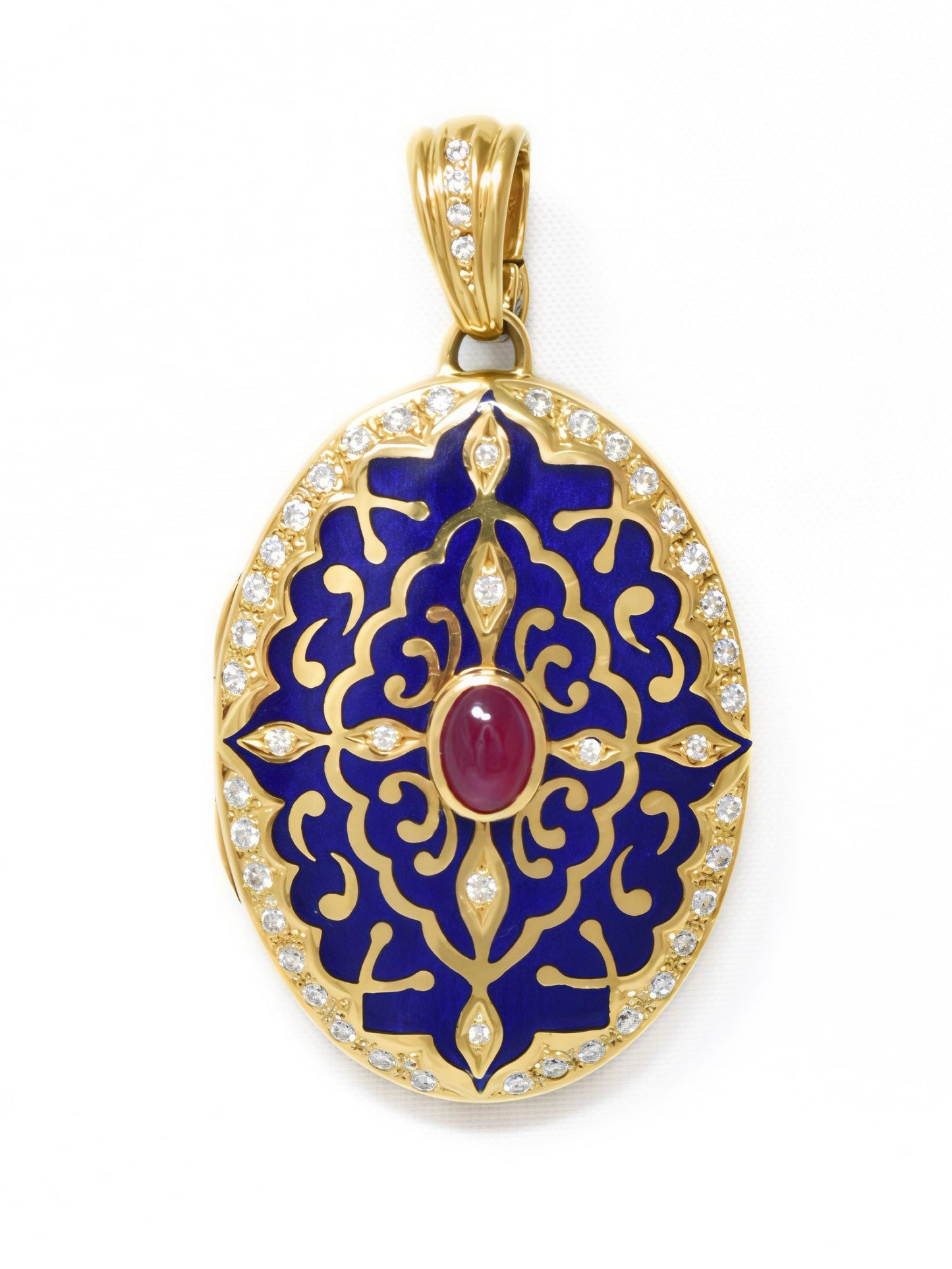 Fabergé 18K Yellow Gold Ruby Diamond Enamel Locket Pendant