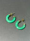 14K Yellow Gold Natural Green Jade Hoop Earrings