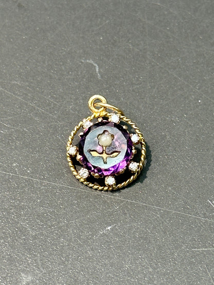 维多利亚 14K 金紫水晶镶嵌花朵钻石吊坠