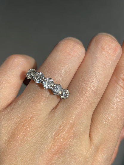 Antique 14K Gold 2.40 CTW Old European Cut Diamond Five Stone Ring