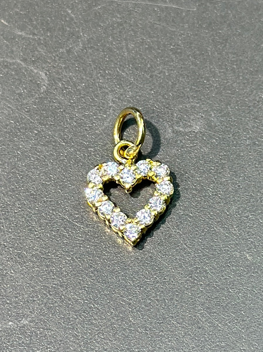 复古 18K 金钻石开心心吊坠