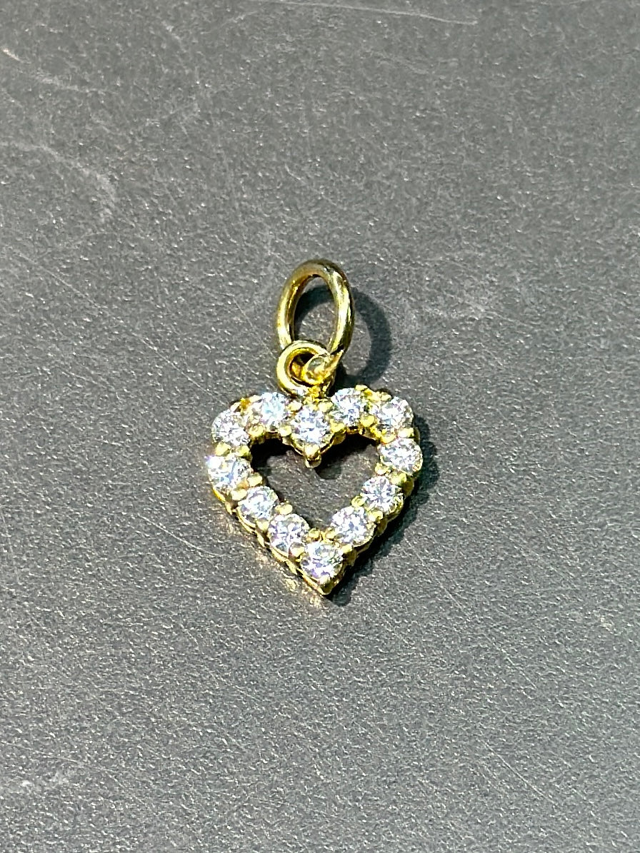 Vintage 18K Gold Diamond Open Heart Pendant