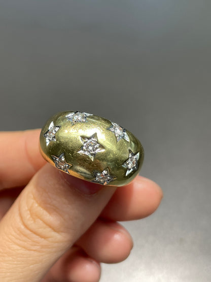 Vintage 18K Gold Diamond Star Bombe Ring