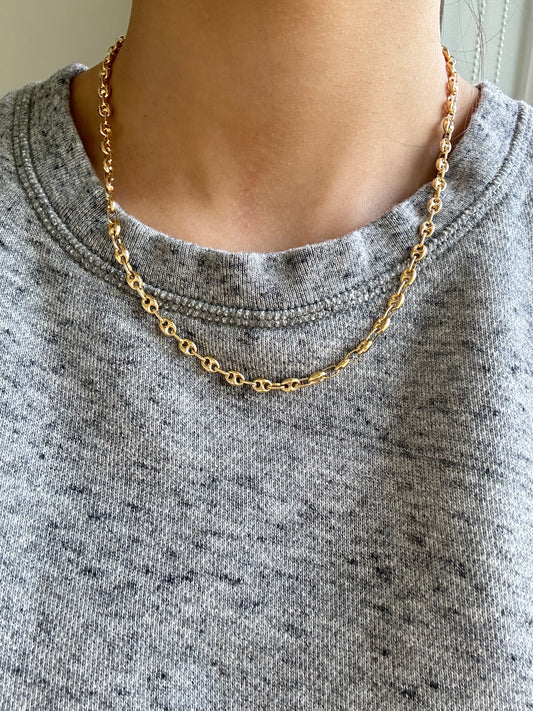 14K Gold Mini Hollow Puffy Mariner Chain Necklace