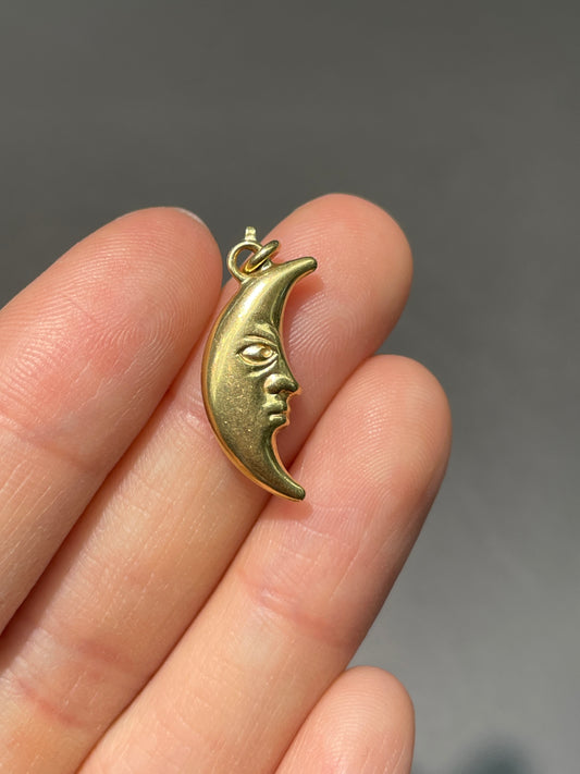 Vintage 14K Gold Puffy Crescent Moon Face Charm