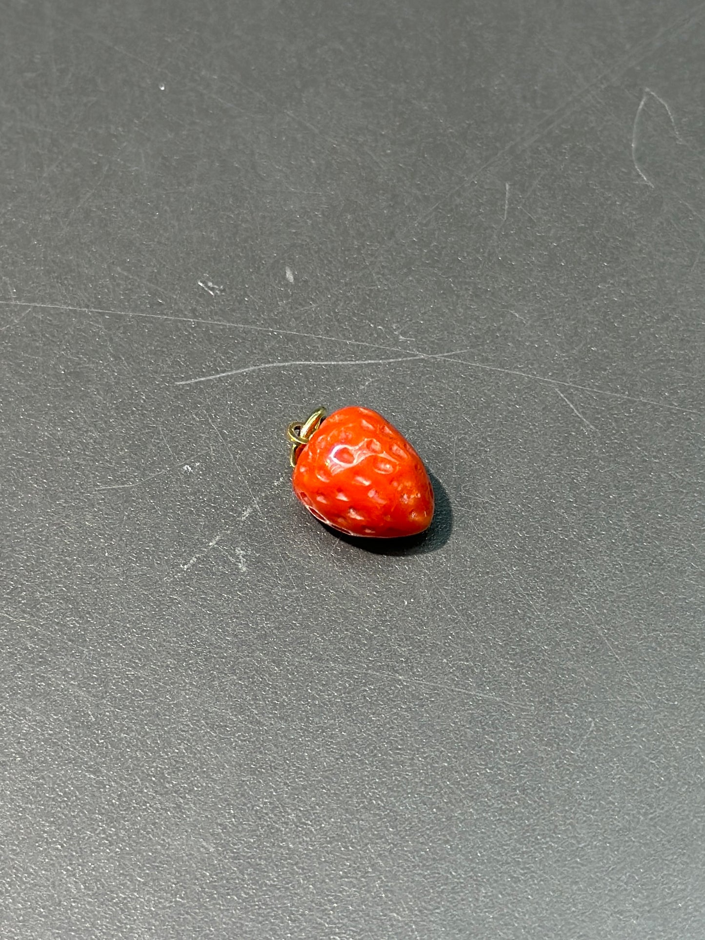 18K Gold Large Coral Strawberry Charm