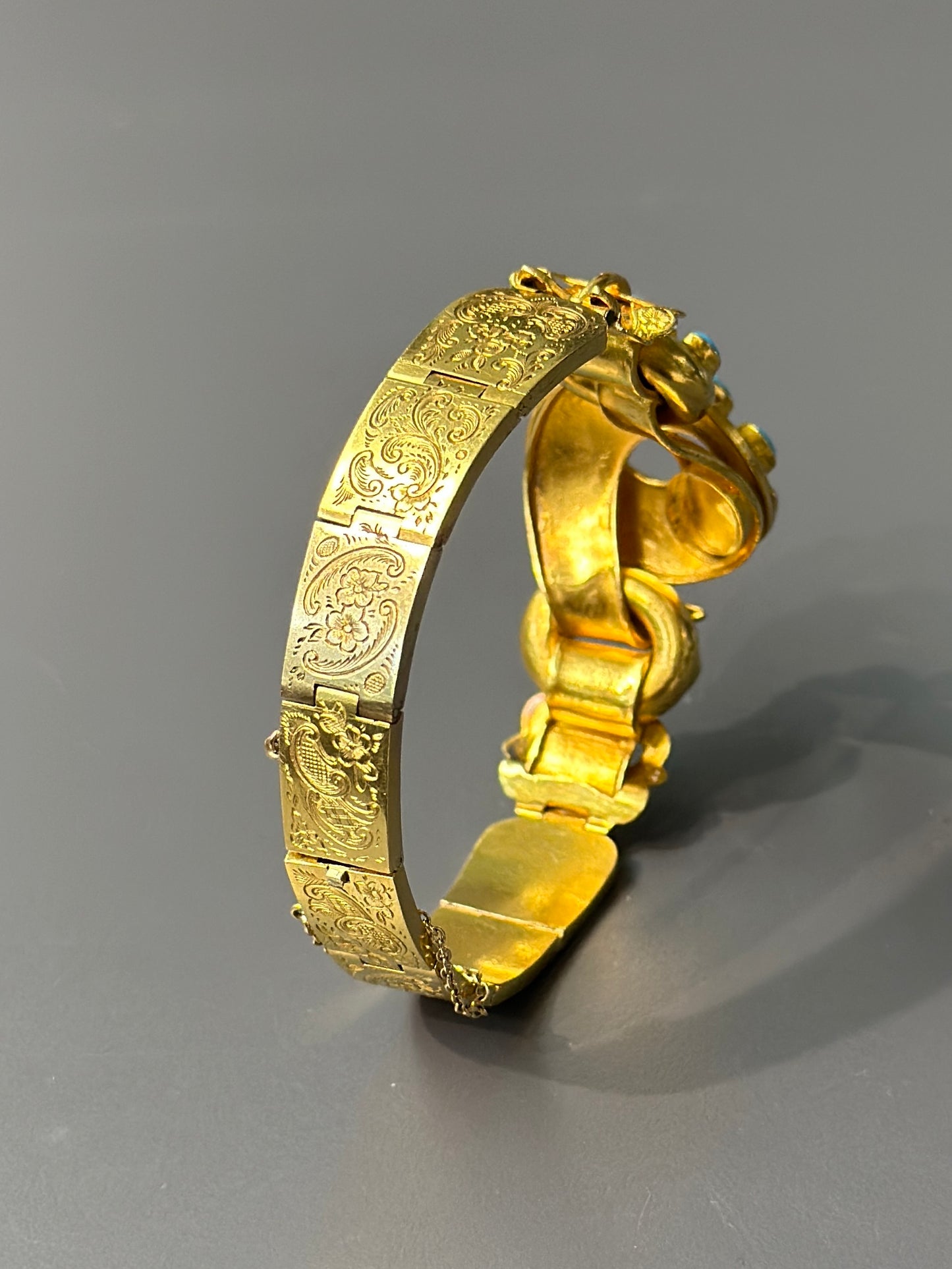 维多利亚 14K 金绿松石双扣腰带图案链式手链