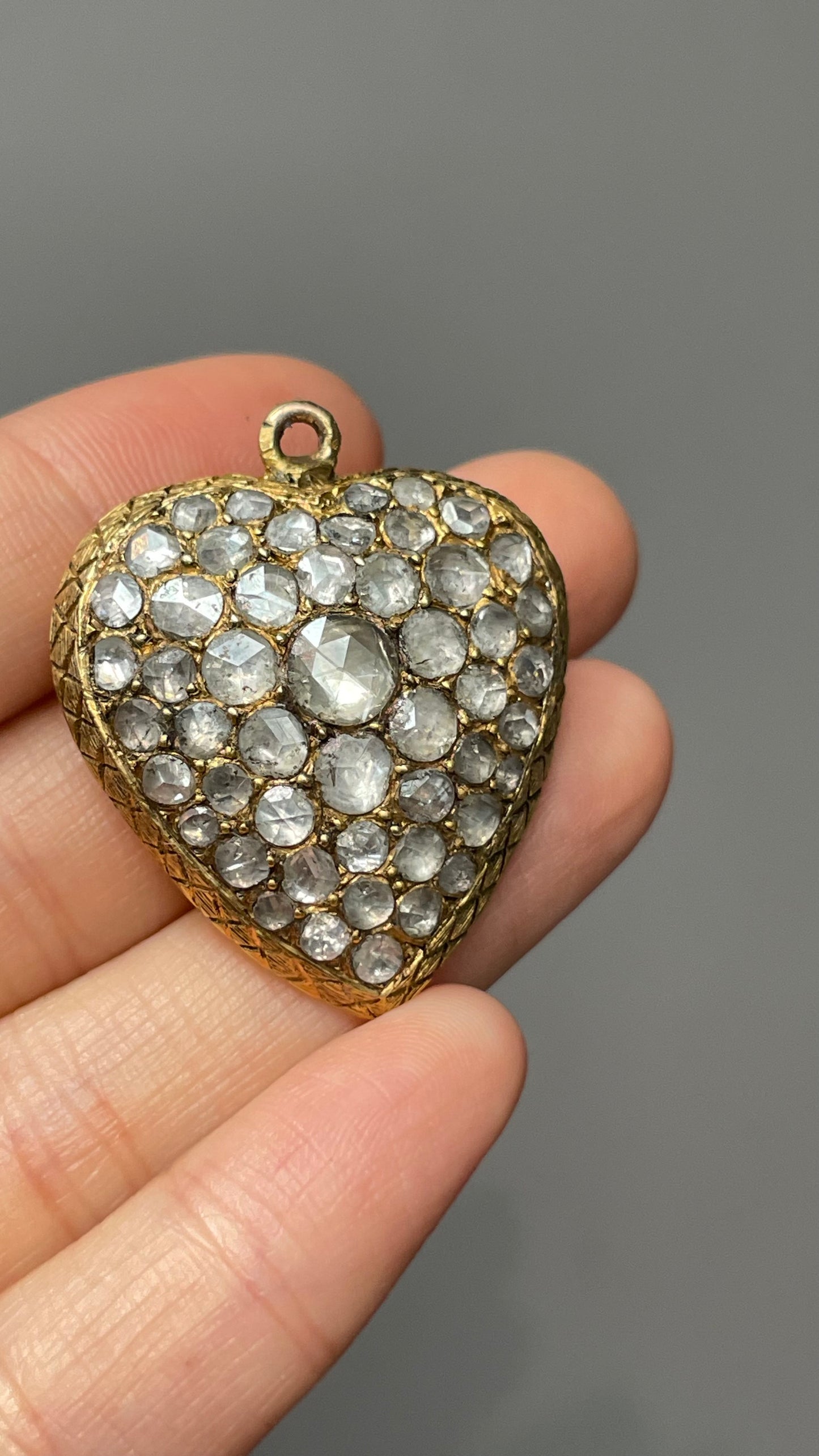 Antique 14K Yellow Gold 4.0 CTW Rose Cut Diamond St. Esprit Heart Pendant