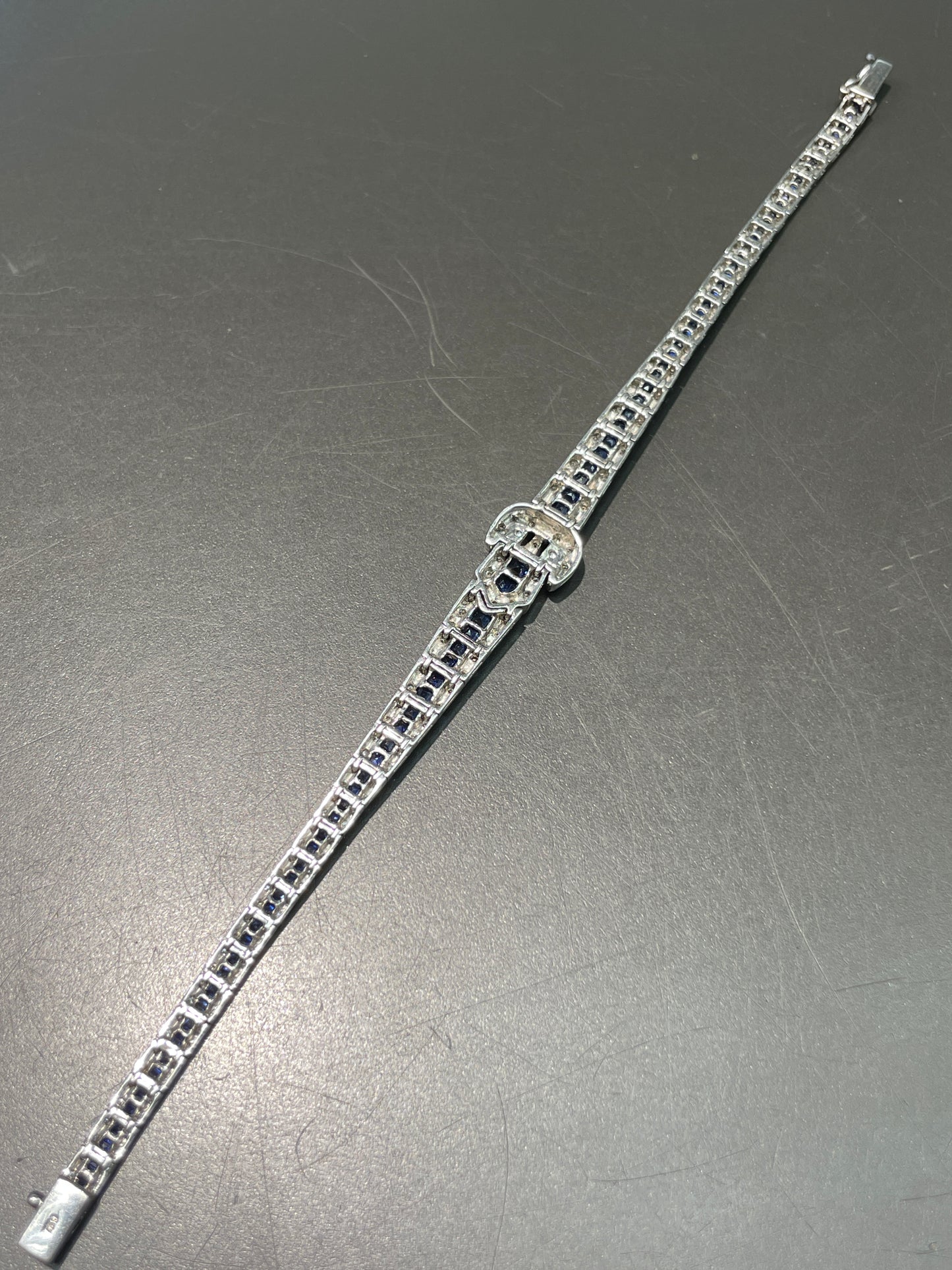 Art Deco Style 18K Gold Sapphire Diamond Buckle Bracelet