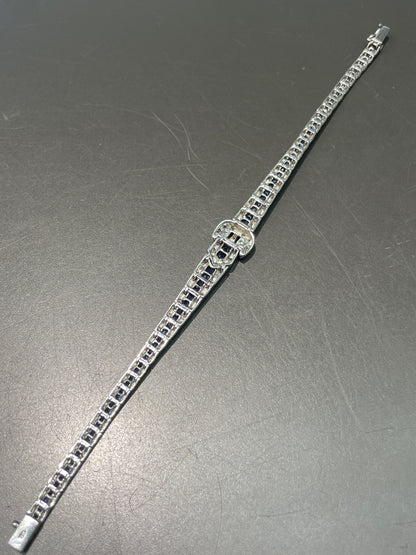 Art Deco Style 18K Gold Sapphire Diamond Buckle Bracelet