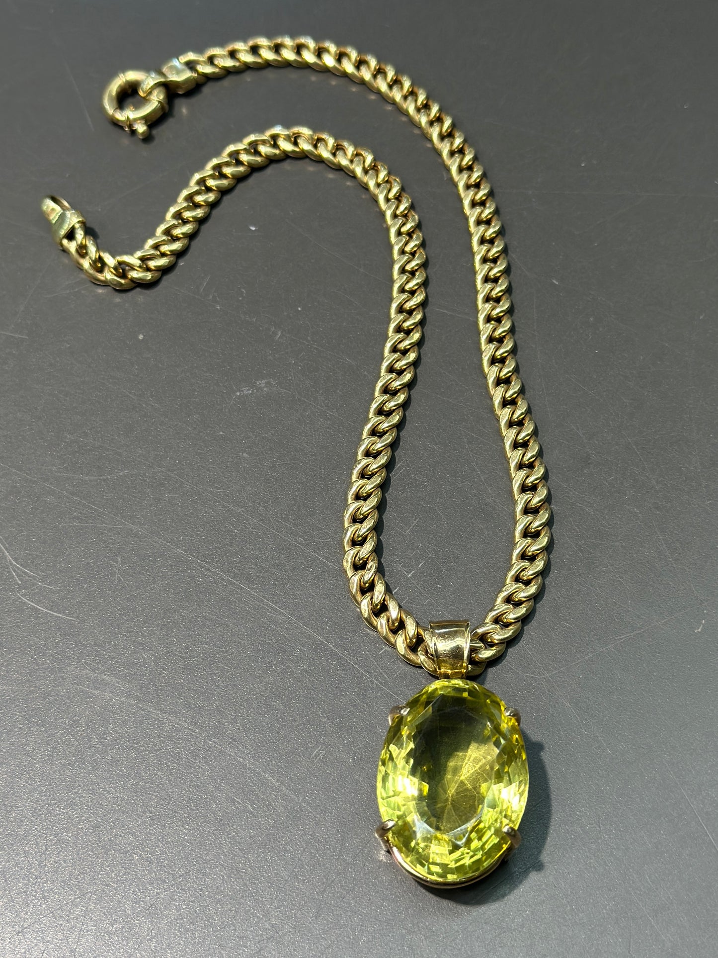 14K 金大黄水晶吊坠