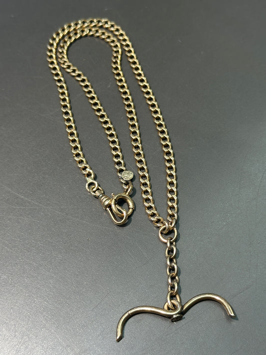 Vintage 14K Yellow Gold Curb Link Albert Watch Chain Necklace