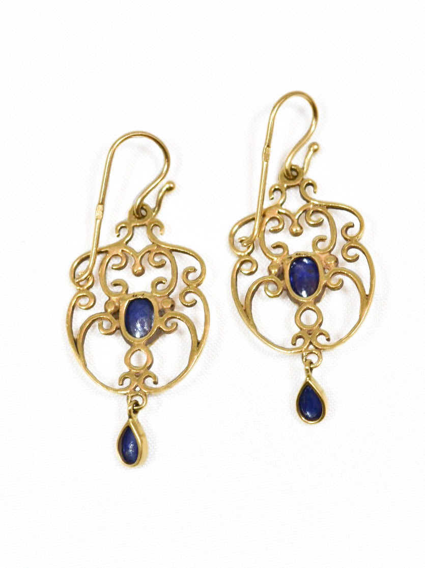 14K Yellow Gold Sapphire Motif Earring