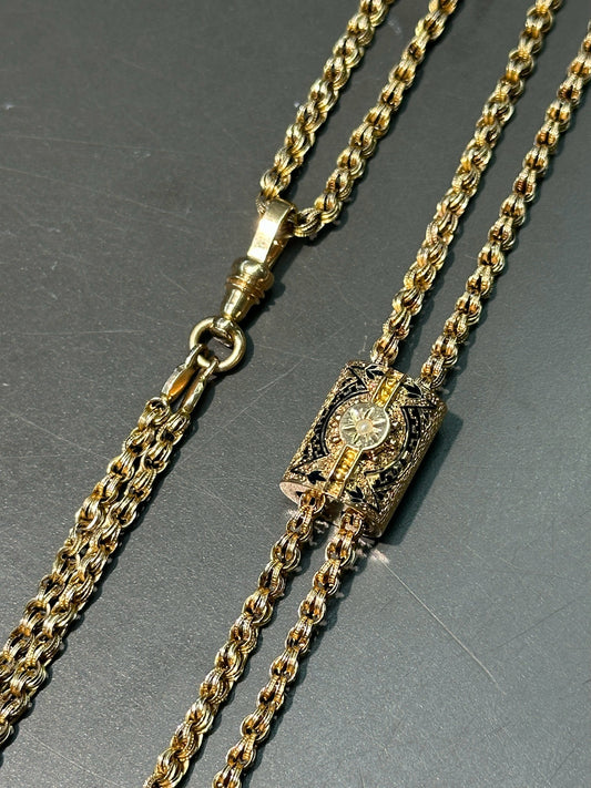 Victorian 14K Gold Enamel Longuard Watch Chain