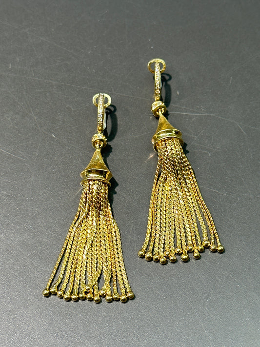 18K Gold Diamond Tassel Earring